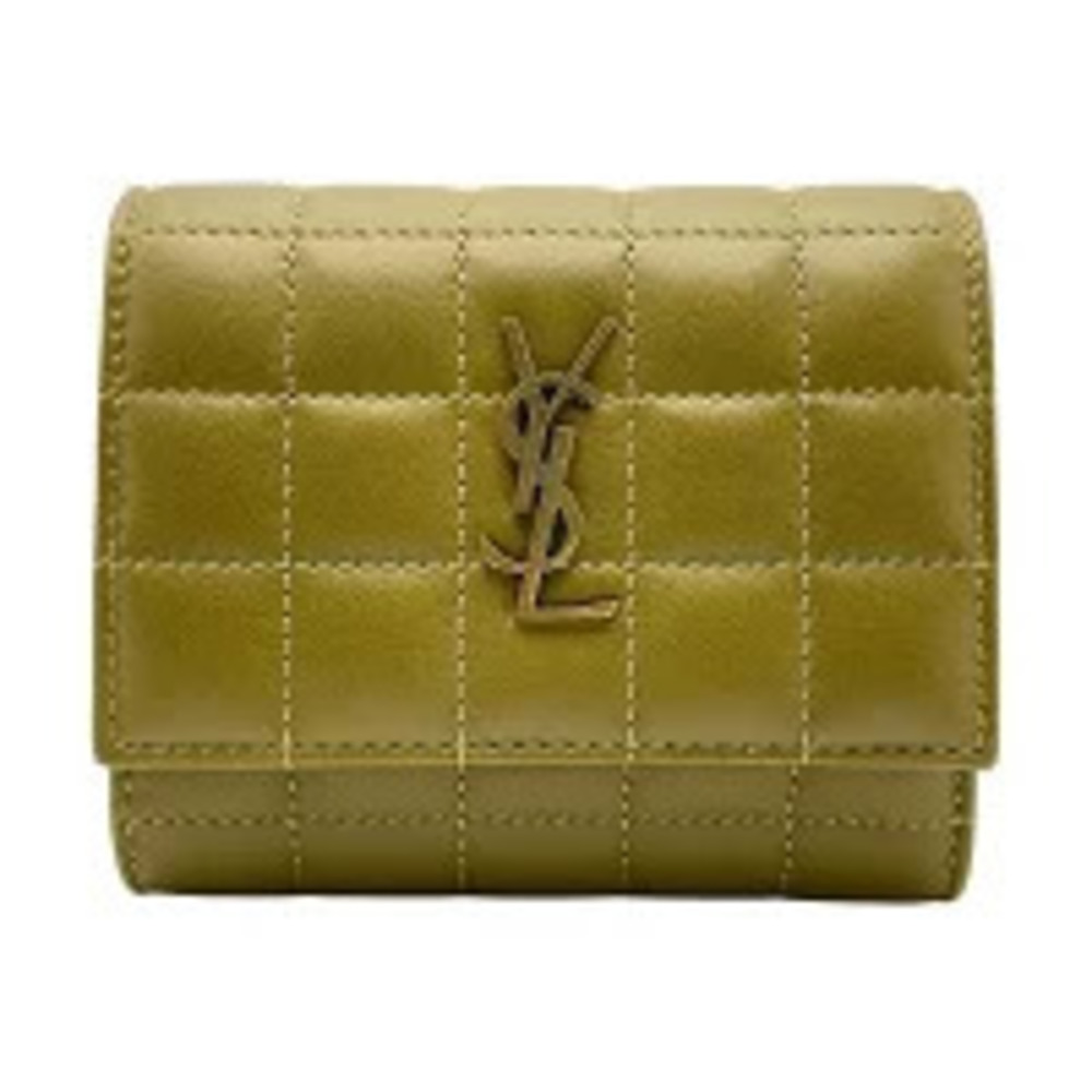 SAINT LAURENT Cassandra Matelasse Tri fold Wallet Khaki Brown Green YSL